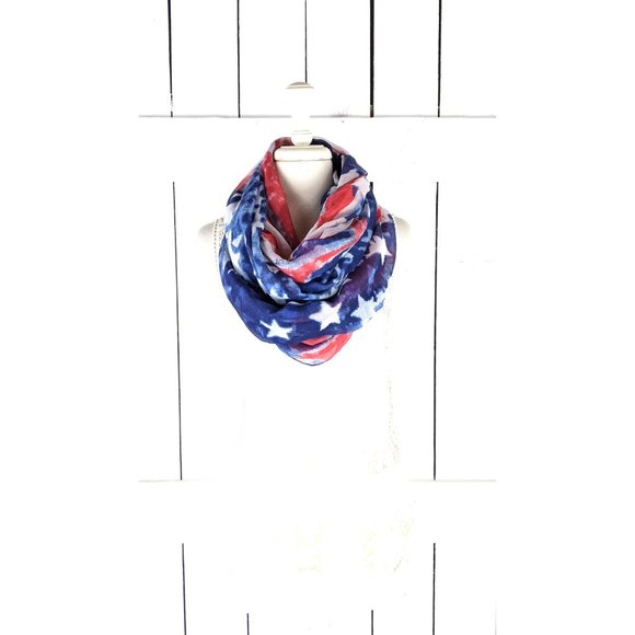 USA flag stars and stripes oversized tie dye gauzy patriotic infinity scarf - Picture 1 of 3